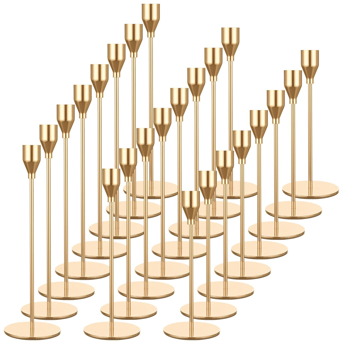 Set mit 12 goldenen Kerzenhaltern, französische Kerzenhalter für Spitzkerzen, Kerzenhalter passend für 3/4 Zoll Dicke Kerzen, Kerzenhalter für Hochzeit, Party, Heim, Abendessen bei Kerzenschein