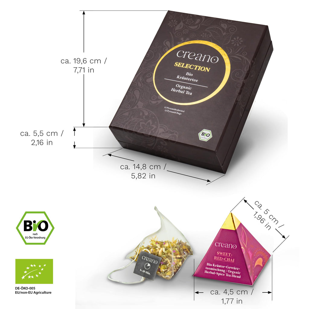 Creano Premium Bio Kräutertee Geschenkset „ORGANIC HERBAL TEA“ - 9 Pyramiden-Teebeutel in 9 unterschiedlichen Sorten - 22,5g - NEUHEIT 2024*