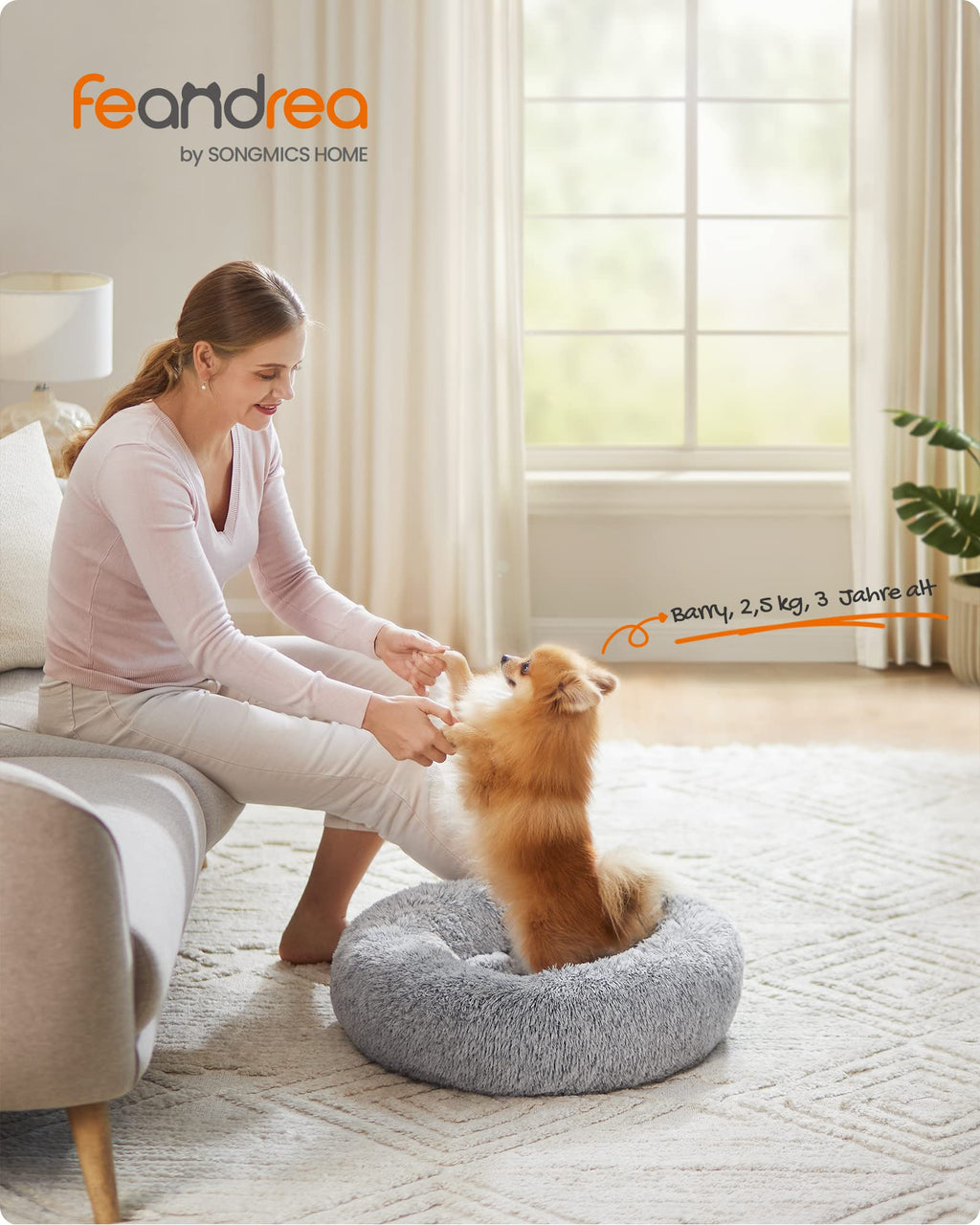 Feandrea Hundebett flauschig, waschbar, Langer Plüsch, 70 cm Durchmesser