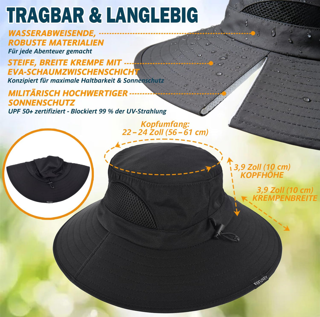 EINSKEY Breitkrempe Sonnenhut, wasserdichter Buschhut für Damen und Herren