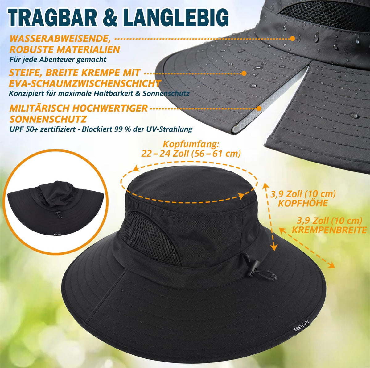 EINSKEY Breitkrempe Sonnenhut, wasserdichter Buschhut für Damen und Herren
