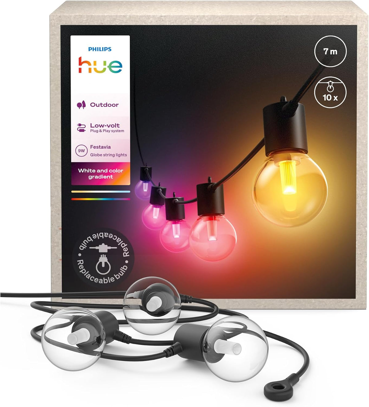 Philips Hue Festavia Globe Außenlichterkette, 7m, 10 Lampenkugeln