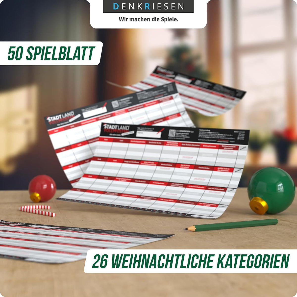 DENKRIESEN Stadt Land VOLLPFOSTEN Christmas Edition | DIN A4 Spielblock