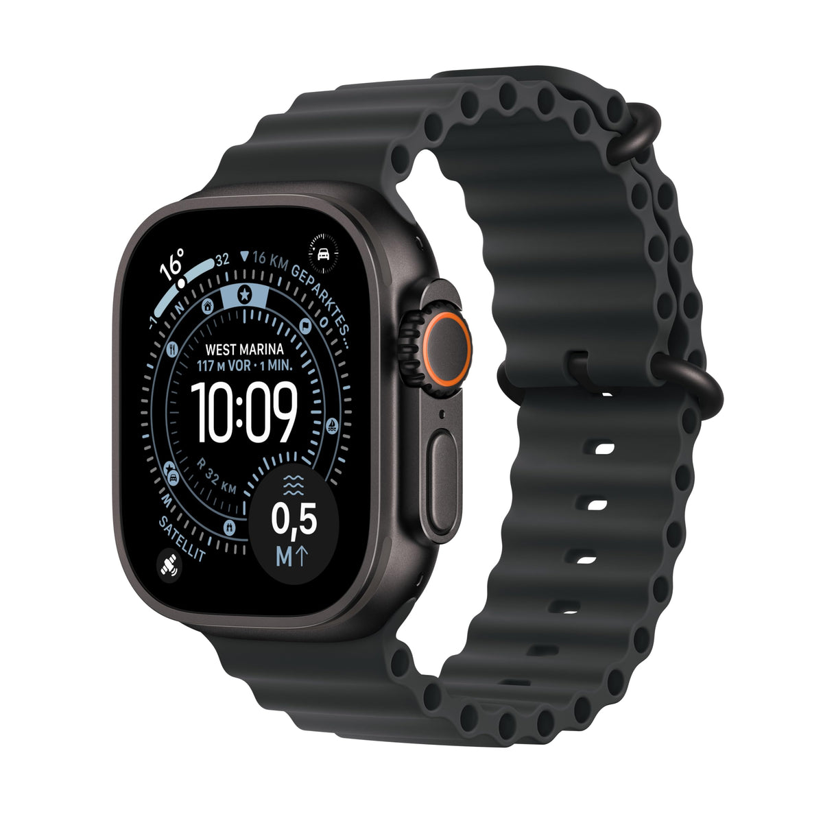 Apple Watch Ultra 3 GPS + Cellular 49 mm Premium Smartwatch für Lauftraining und Kombinationssport mit robustem Titangehäuse in Schwarz und Trail Loop in Schwarz/Kohlegrau (M/L)