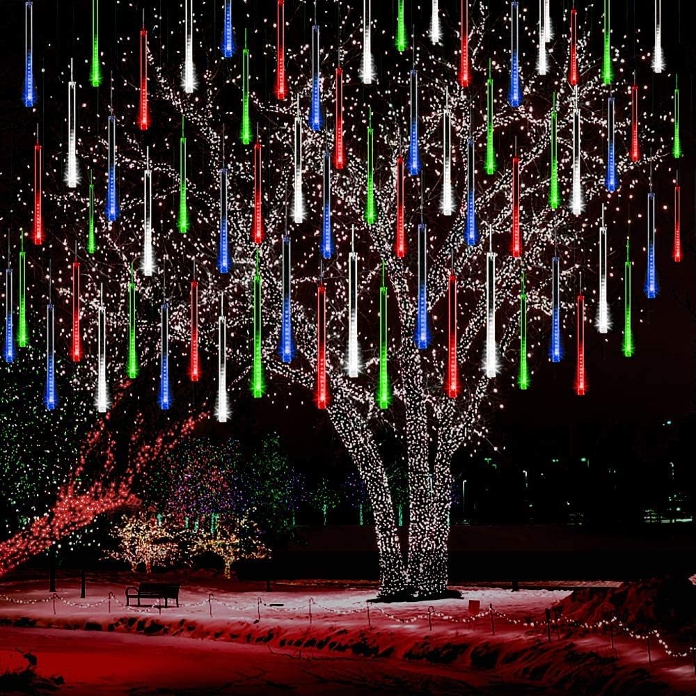 Kwaiffeo Weihnachtsdeko,10 Röhren LED Meteorschauer Lichterkette Außen, Wasserdichte Fallende Regen Lichter für Weihnachten Halloween Weihnachtsbaum Hochzeit Garten Fenster, Mehrfarbig