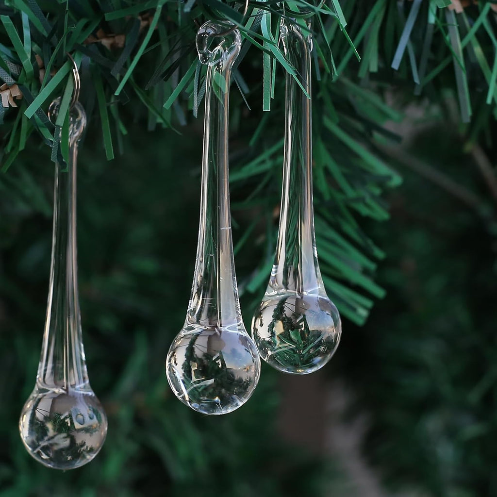 DAHI 12pcs Christbaumschmuck eiszapfen eistropfen Anhänger aus Glas zum Hängen Weihnachten Dekoration (transparent 100x20mm)
