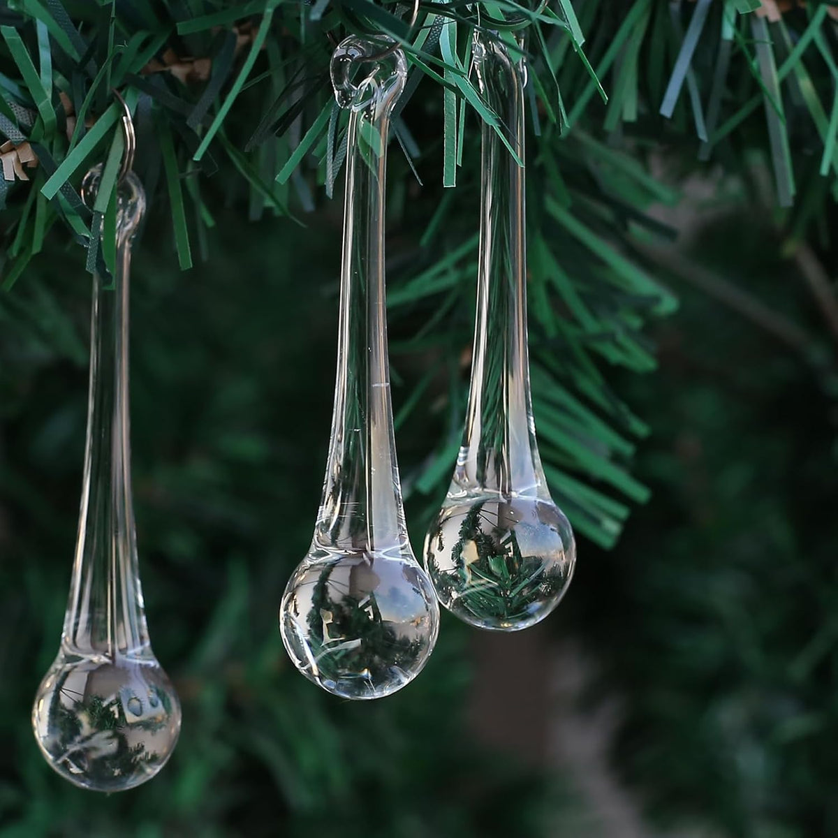 DAHI 12pcs Christbaumschmuck eiszapfen eistropfen Anhänger aus Glas zum Hängen Weihnachten Dekoration (transparent 100x20mm)