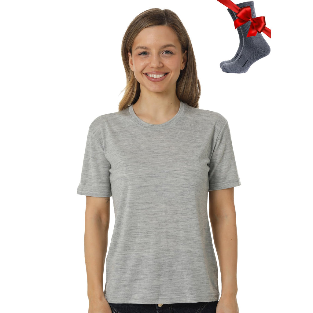 Merino.tech 100% Merino Shirt Damen Wandern & Alltag + Wandersocken