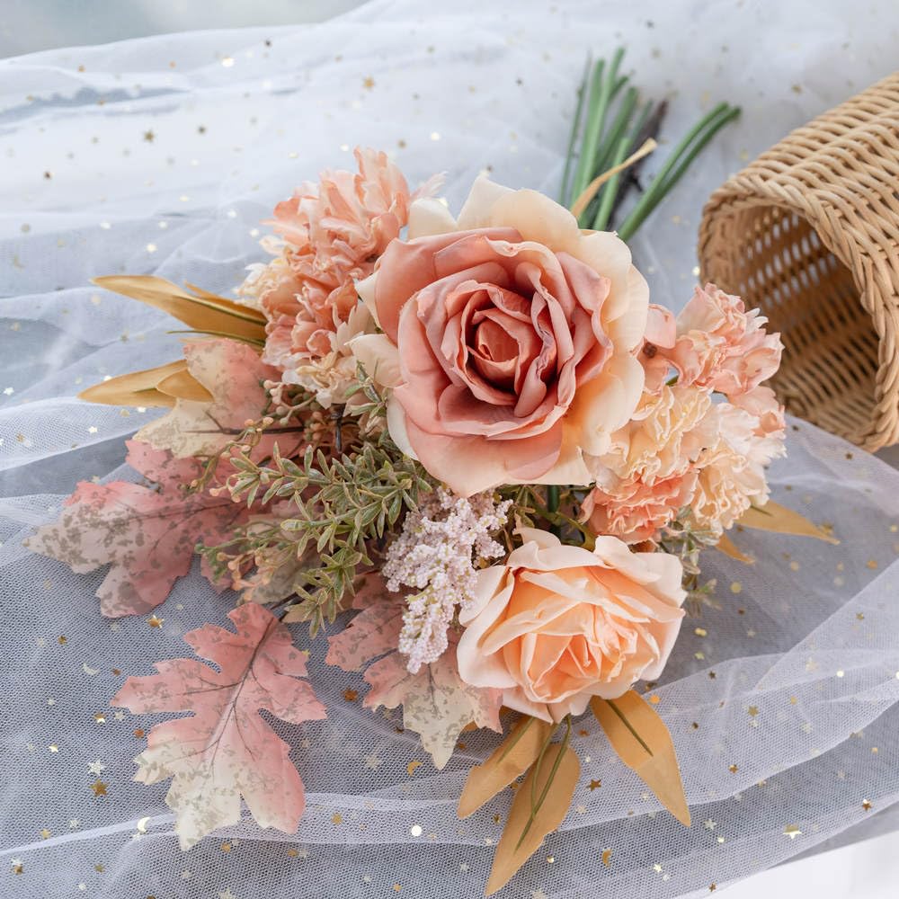 KIRIFLY Kunstblumen Künstliche Pflanzen Blumen Deko Seidenblumen Blumenarrangements Kernstück Hochzeit Blumenstrauß(Herbstrot)