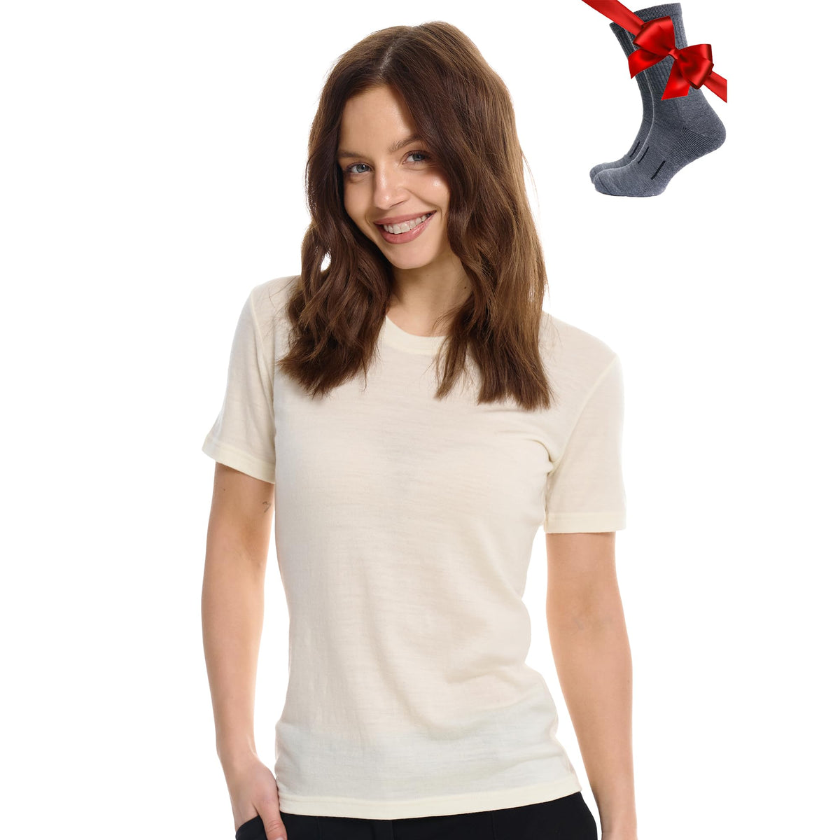 Merino.tech 100% Merino Shirt Damen Wandern & Alltag + Wandersocken