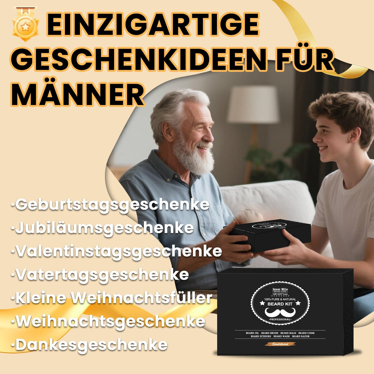 Bartpflege Set für Männer Reinigen & Nähren, Bart Geschenke Alles-in-1