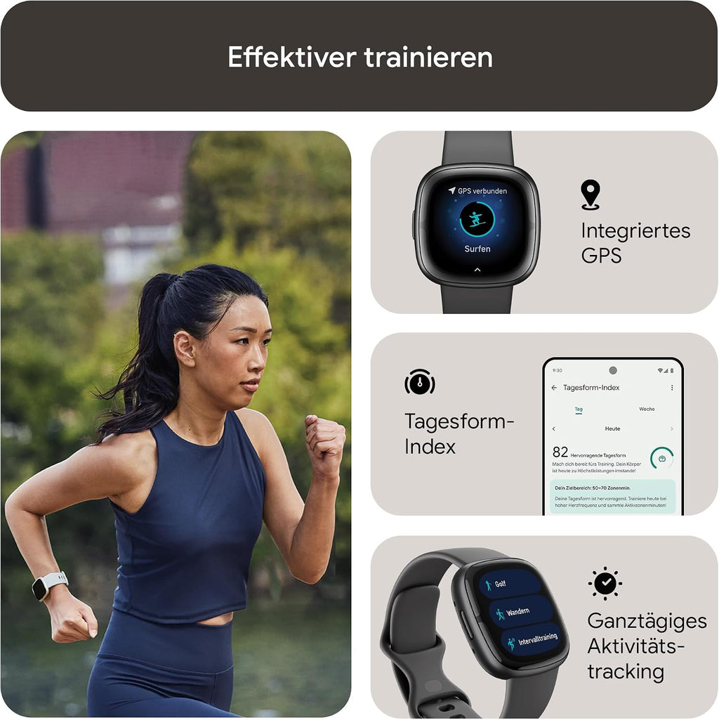 Google Fitbit Sense 2 – Smartwatch Damen / Herren – Fitnessuhr mit integriertem GPS und Telefonfunktion – Fitness-Tracking mit Stressmanagement, EKG und Schlafanalyse – kompatibel mit Android/iOS