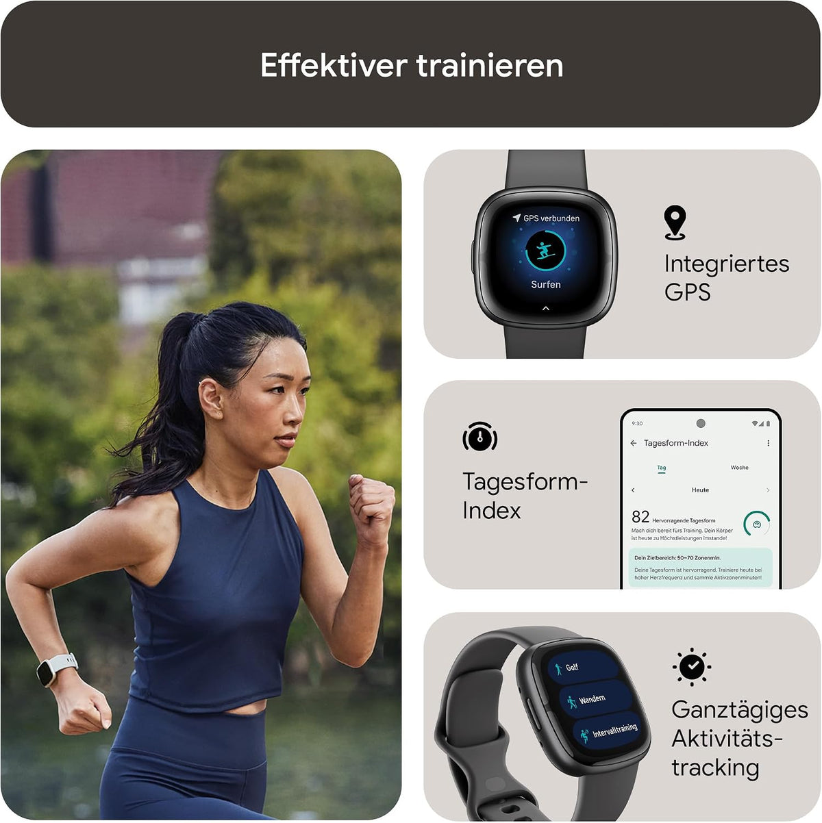 Google Fitbit Sense 2 – Smartwatch Damen / Herren – Fitnessuhr mit integriertem GPS und Telefonfunktion – Fitness-Tracking mit Stressmanagement, EKG und Schlafanalyse – kompatibel mit Android/iOS