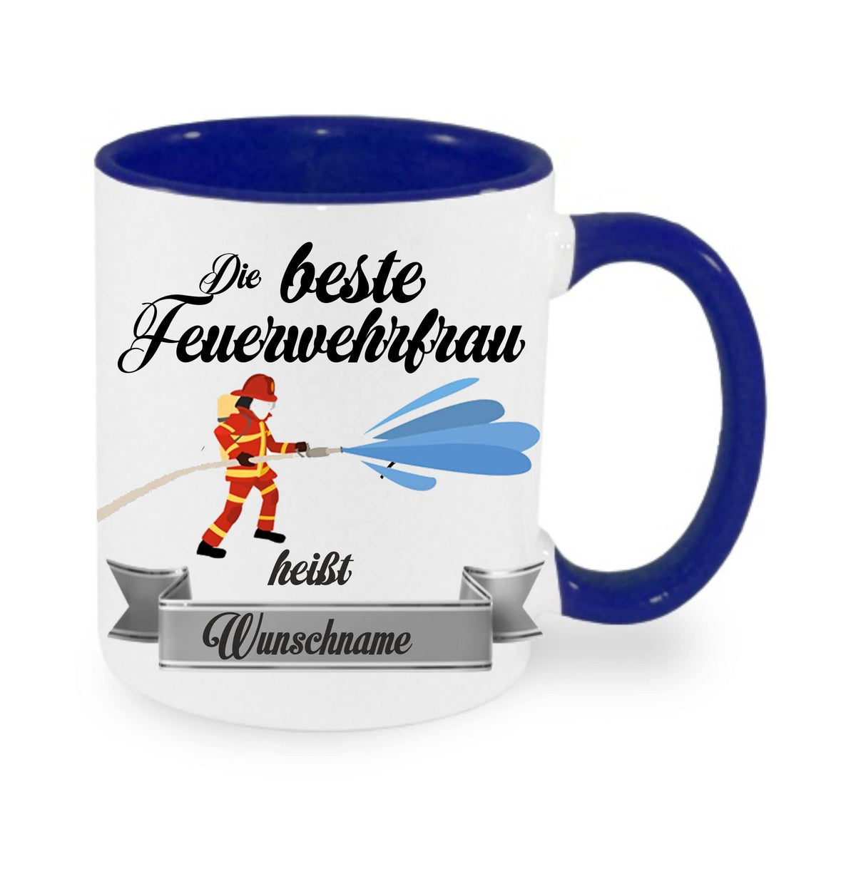 Crealuxe Edelstahltasse mit Karabiner - Der Beste Feuerwehrmann heißt Wunschname - 330ml, Tasse personalisiert, Kaffeetasse, Bürotasse, Metalltasse mit Name