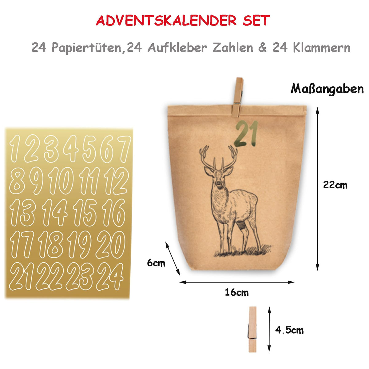 Adventskalender zum Befüllen, 24 Weihnachtskalender Papiertüten zum Selber Basteln, Geschenktüten zum selbst füllen, Advents Tüten Selbstbefüllen für Kinder & Erwachsene