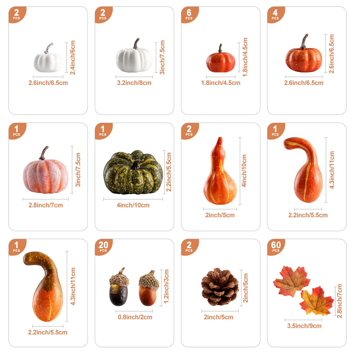 Benjia Kürbis Herbst Deko Dekoration Draußen, Groß Mini Orange Kürbisse Schaumstoff Zierkürbisse Herbstdeko Herbstdekorationen Halloween (Orange, 16 Stück)