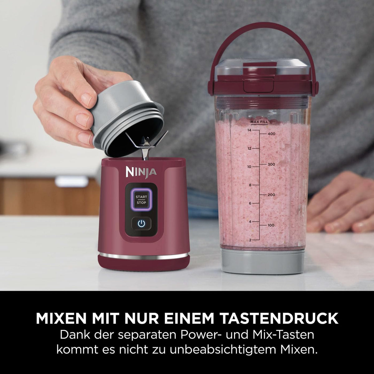 Ninja Blast Tragbarer Mixer / Blender / Smoothie Maker, 530ml Becher, Auslaufsicherer Deckel, Leistungsstarker Mini Standmixer, Kabellos & Wiederaufladbar, Zerkleinert Eis & Obst, Blau, BC151EUNV