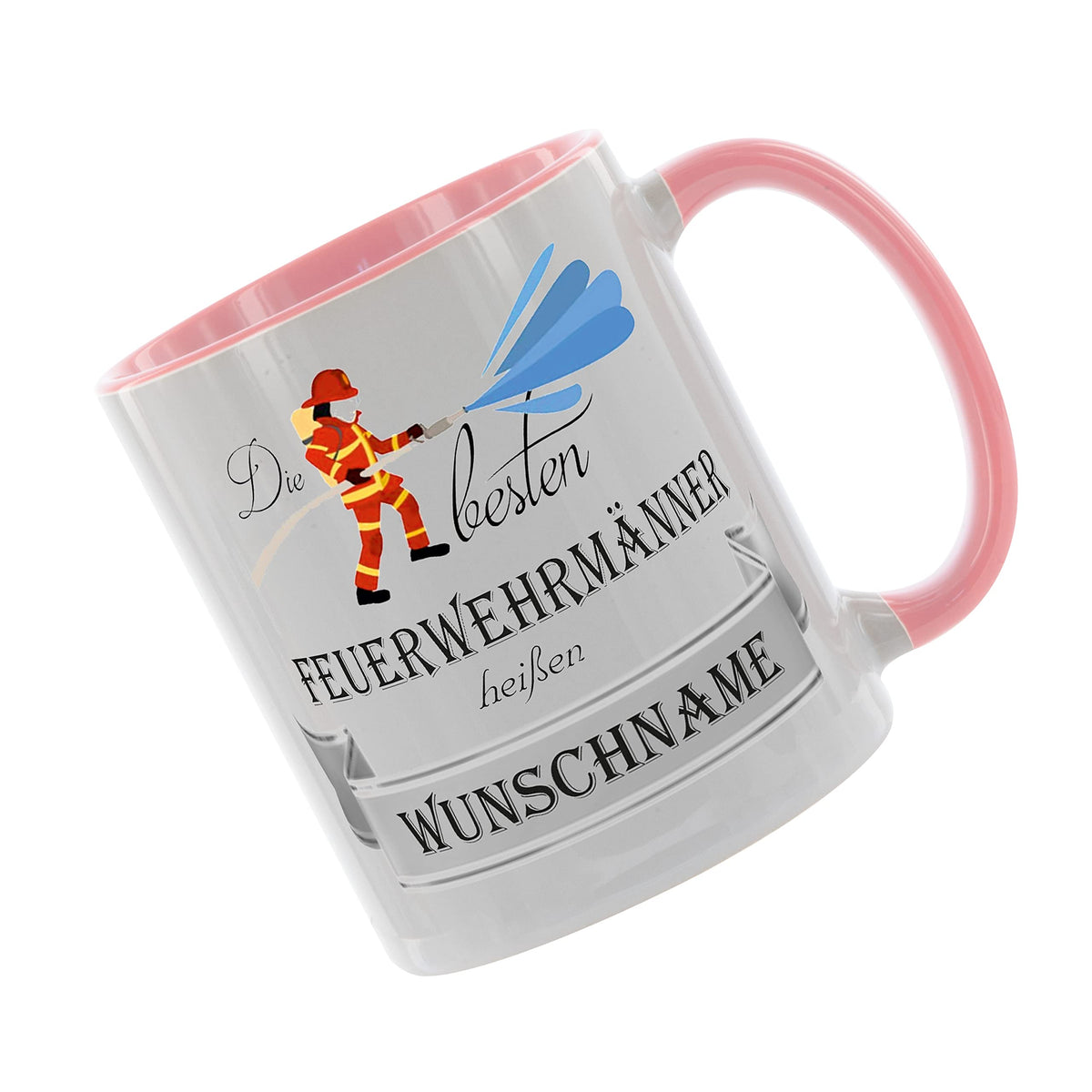 Crealuxe Edelstahltasse mit Karabiner - Die besten Feuerwehrmänner heißen Wunschname - 330ml, Tasse personalisiert, Kaffeetasse, Bürotasse, Metalltasse mit Name