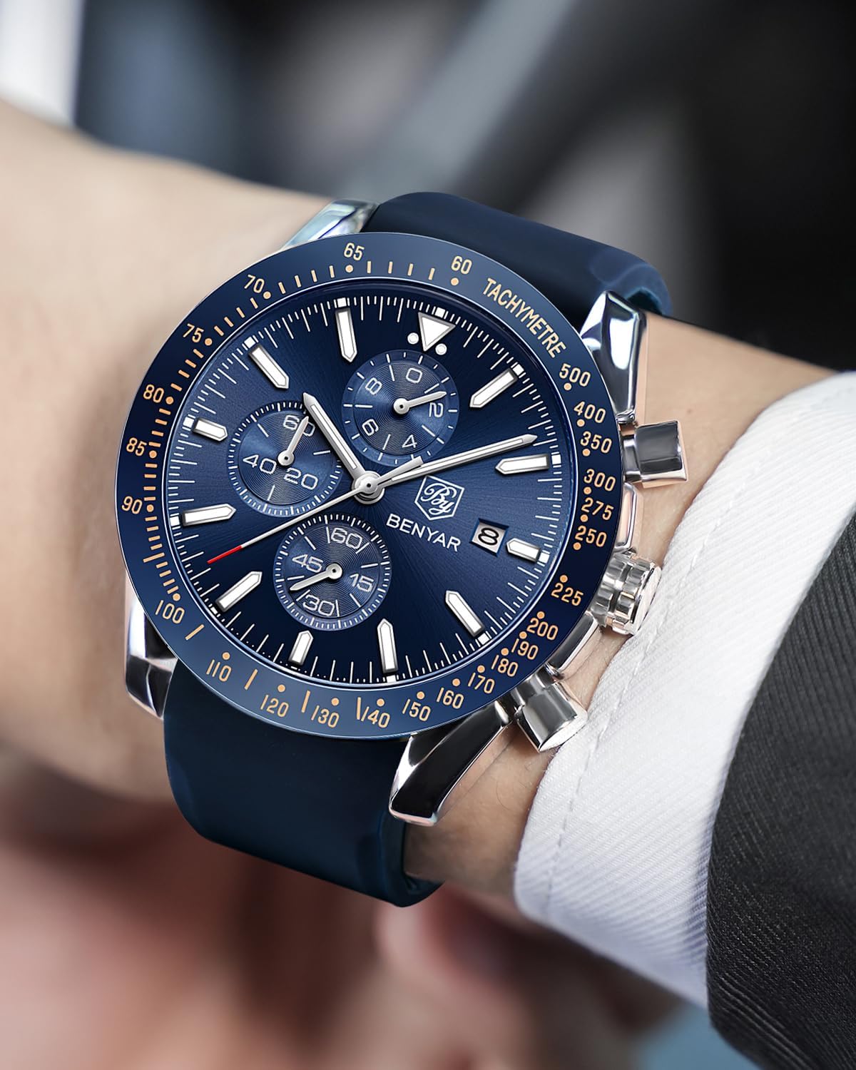 BENYAR Uhren Herren Analog Quarz Chronograph Herrenuhren Wasserdicht Datum Lederband Armbanduhr Lässig Business-Kleid fur Männer Klassische Elegantes Geschenk