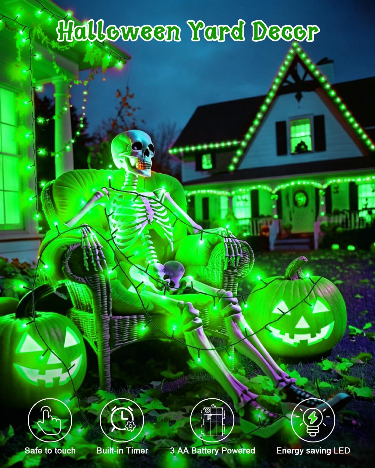 Dalugo 2 Stück Lichterkette Orange, 5M 50 LED Kabel grün mit 6h Timer, IP65 Wasserdicht Batterie für Innen außen dekorationen