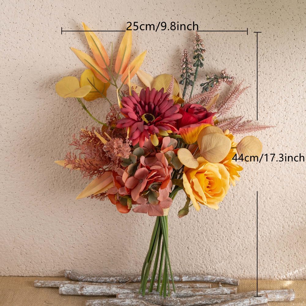 KIRIFLY Kunstblumen Künstliche Pflanzen Blumen Deko Seidenblumen Blumenarrangements Kernstück Hochzeit Blumenstrauß(Herbstrot)