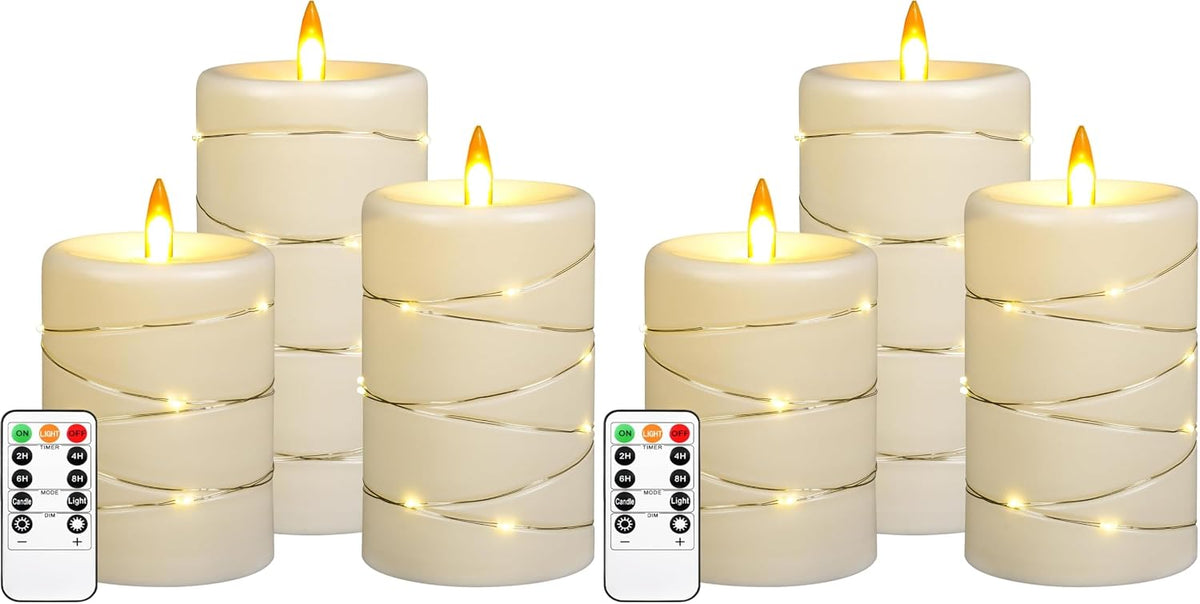 Da by 3 Stück ABS LED Kerzen mit Kupferlichtkette, Realistische Flackernde Flamme, Batteriebetriebene Kerzen mit Fernbedienung, Hitzebeständig & Wiederverwendbar für Innen- und Außendekoration