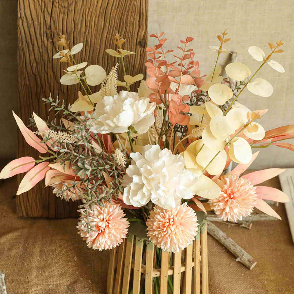 KIRIFLY Kunstblumen Künstliche Pflanzen Blumen Deko Seidenblumen Blumenarrangements Kernstück Hochzeit Blumenstrauß(Herbstrot)