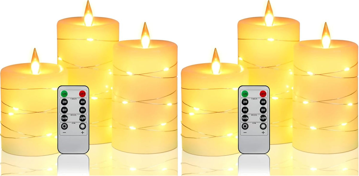 Da by 3 Stück ABS LED Kerzen mit Kupferlichtkette, Realistische Flackernde Flamme, Batteriebetriebene Kerzen mit Fernbedienung, Hitzebeständig & Wiederverwendbar für Innen- und Außendekoration