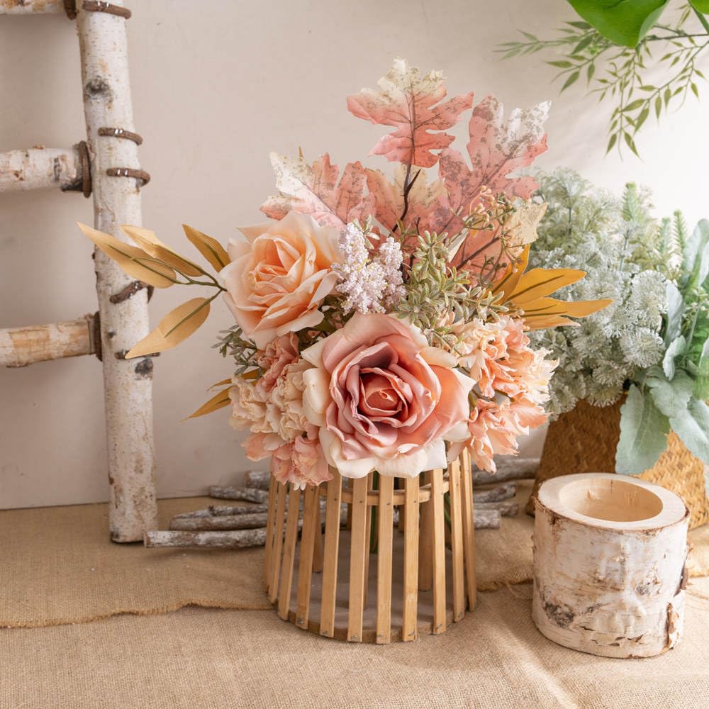 KIRIFLY Kunstblumen Künstliche Pflanzen Blumen Deko Seidenblumen Blumenarrangements Kernstück Hochzeit Blumenstrauß(Herbstrot)