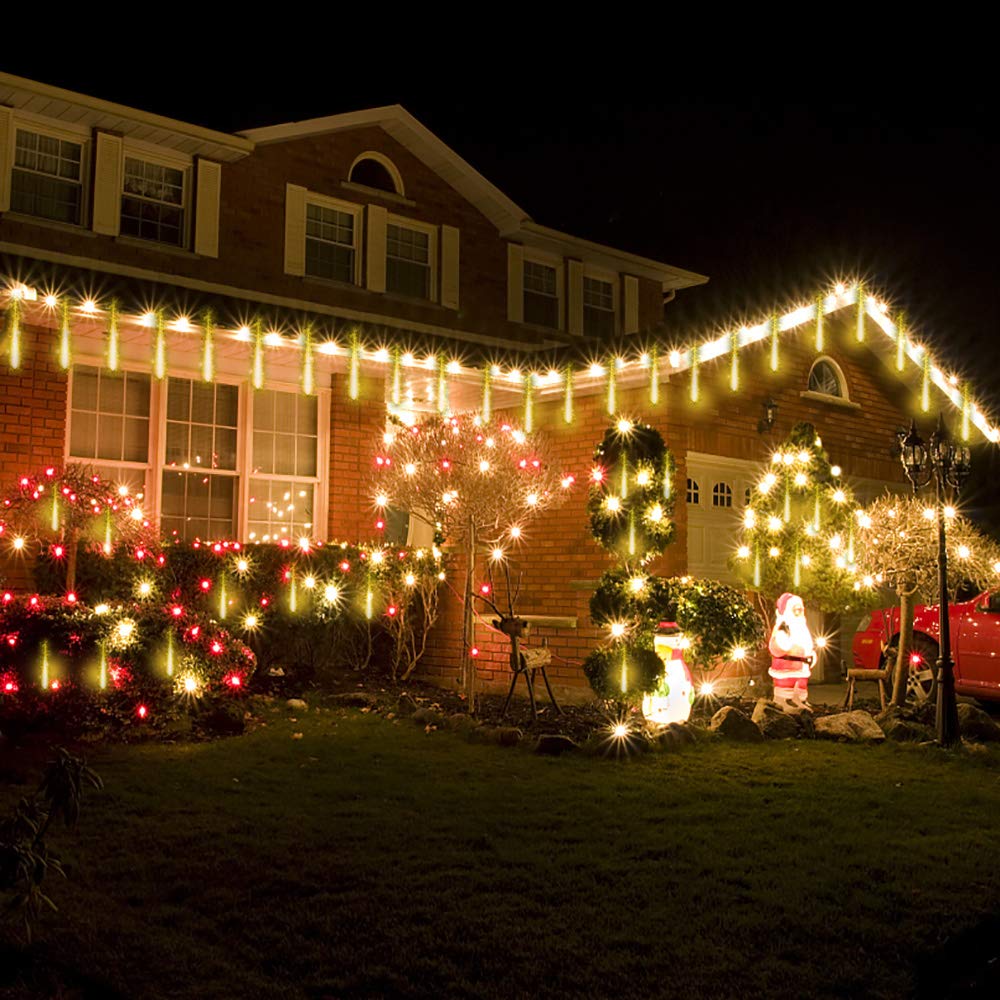 Kwaiffeo Weihnachtsdeko,10 Röhren LED Meteorschauer Lichterkette Außen, Wasserdichte Fallende Regen Lichter für Weihnachten Halloween Weihnachtsbaum Hochzeit Garten Fenster, Mehrfarbig