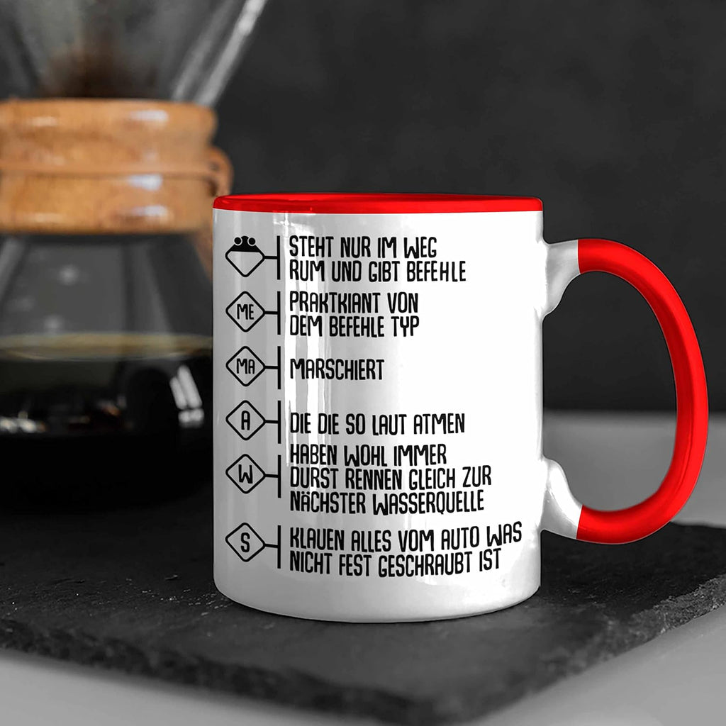 Trendation - Feuerwehr Tasse Geschenke Zubehör Lustig Einsatz Geburtstag Spruch Mann Praktikant (Rot)