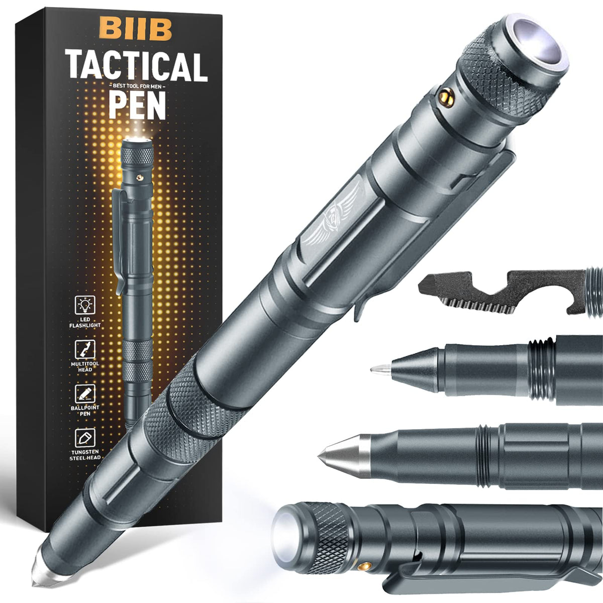 BIIB Geschenke für Männer, Multitool Pen mit LED für Feuerwehr Geschenk