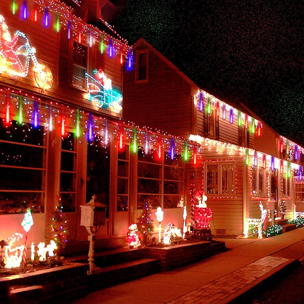 Kwaiffeo Weihnachtsdeko,10 Röhren LED Meteorschauer Lichterkette Außen, Wasserdichte Fallende Regen Lichter für Weihnachten Halloween Weihnachtsbaum Hochzeit Garten Fenster, Mehrfarbig