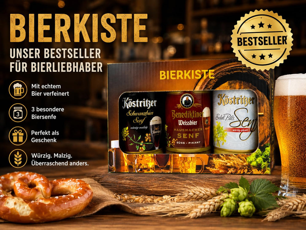 Altenburger Original Bierkiste - drei mit Bier verfeinerte Senfsorten als Geschenk-Set (3-teilig), Geschenkbox für Männer und Frauen