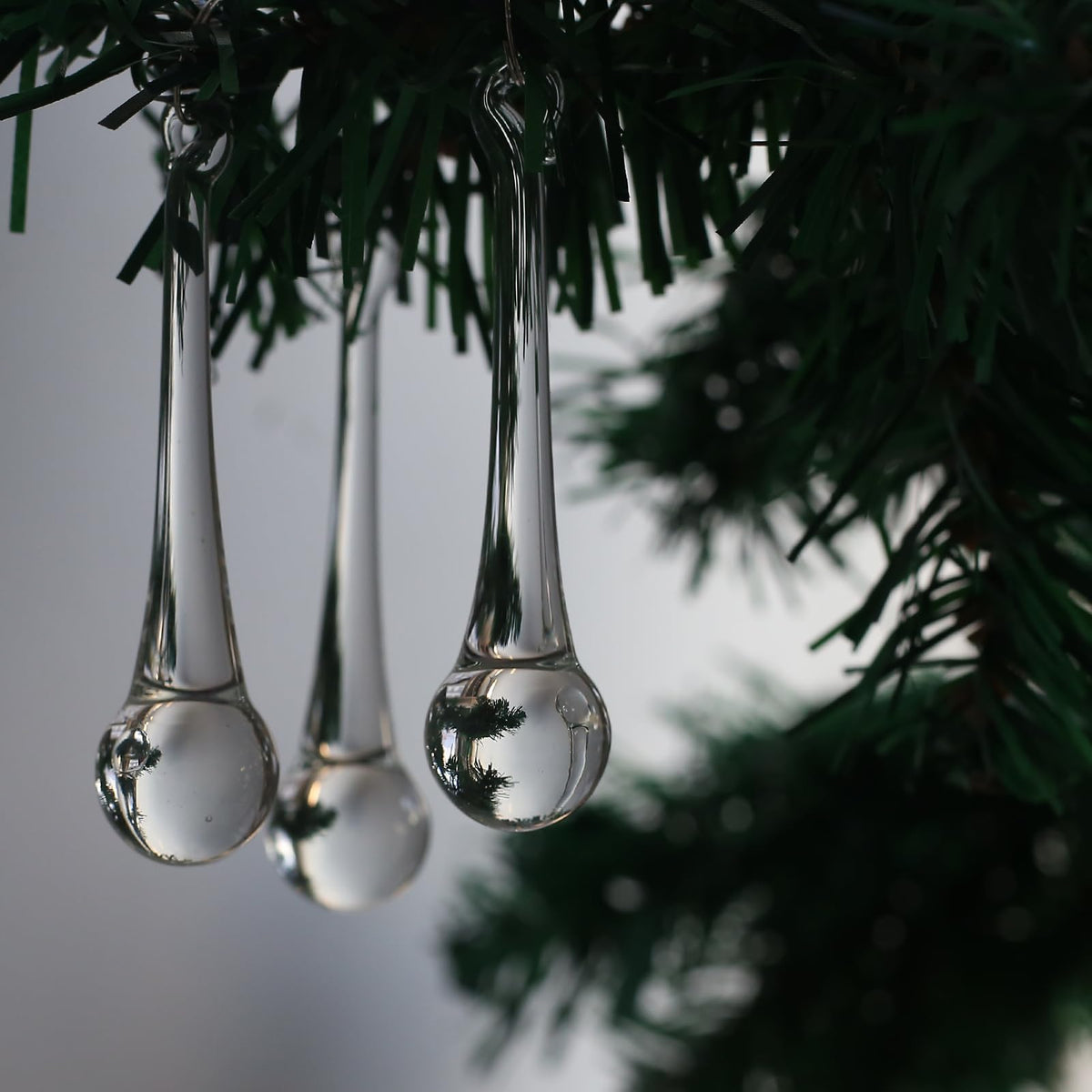 DAHI 12pcs Christbaumschmuck eiszapfen eistropfen Anhänger aus Glas zum Hängen Weihnachten Dekoration (transparent 100x20mm)