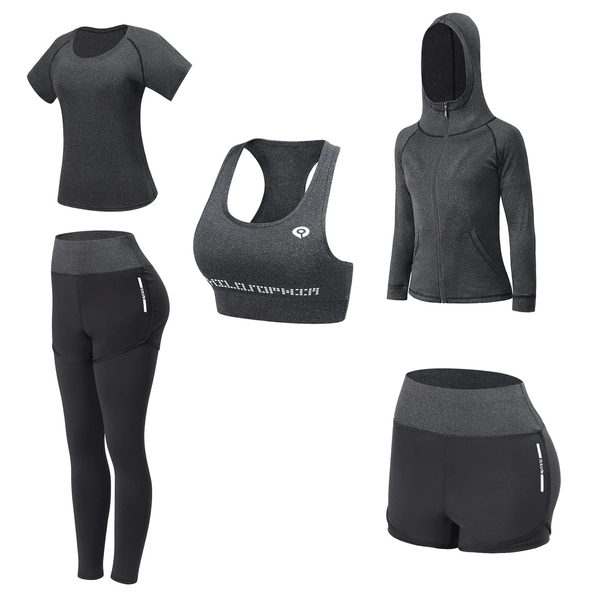 JULY'S SONG Yoga Kleidung Anzug 5er-Set Trainingsanzug Laufbekleidung Gym Fitness Kleidung