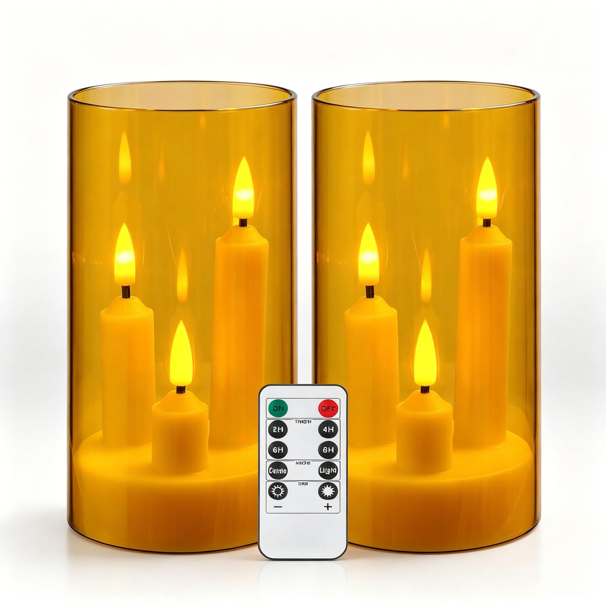 2 Stück 3-Kern LED-Stabkerzen, Graue Transparente Acryl-Gehäuse Flammenlose Kerzen mit Fernbedienung, Realistischer Flammeneffekt, Batteriebetrieben für Heim-, Hochzeits- und Weihnachtsdekoration