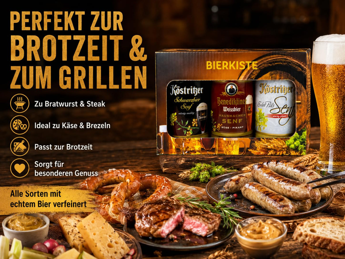 Altenburger Original Bierkiste - drei mit Bier verfeinerte Senfsorten als Geschenk-Set (3-teilig), Geschenkbox für Männer und Frauen