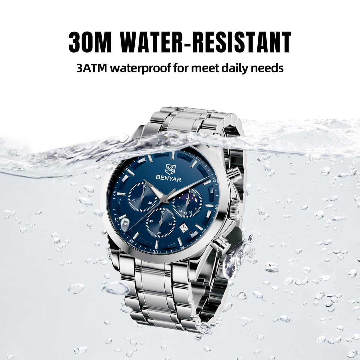 BENYAR BY Uhren Herren Chronograph Analog Quarz Wasserdicht Datum Armbanduhr Herren Mode Business-Kleid Herrenuhr Elegantes Geschenk fur Männer