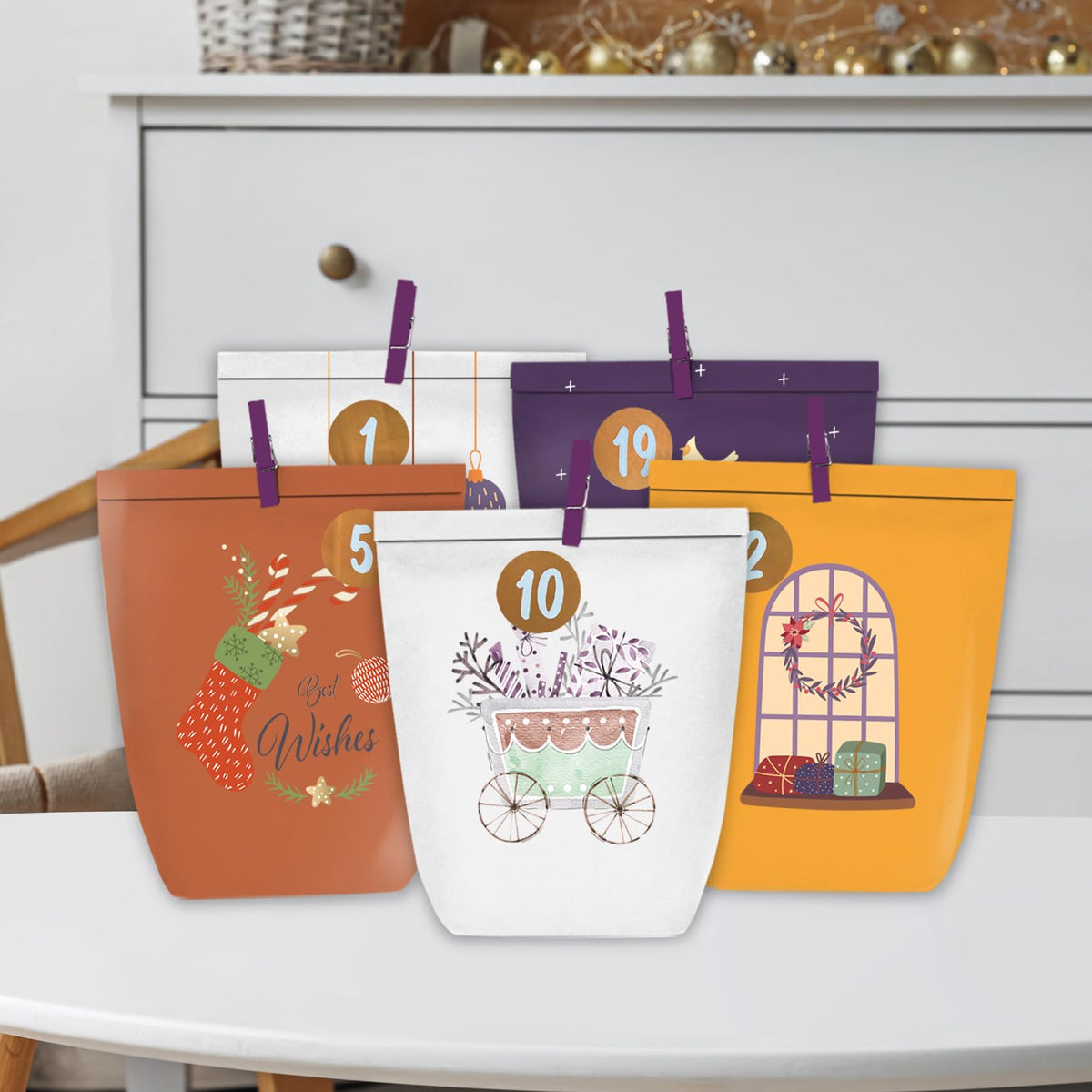 Adventskalender zum Befüllen, 24 Weihnachtskalender Papiertüten zum Selber Basteln, Geschenktüten zum selbst füllen, Advents Tüten Selbstbefüllen für Kinder & Erwachsene