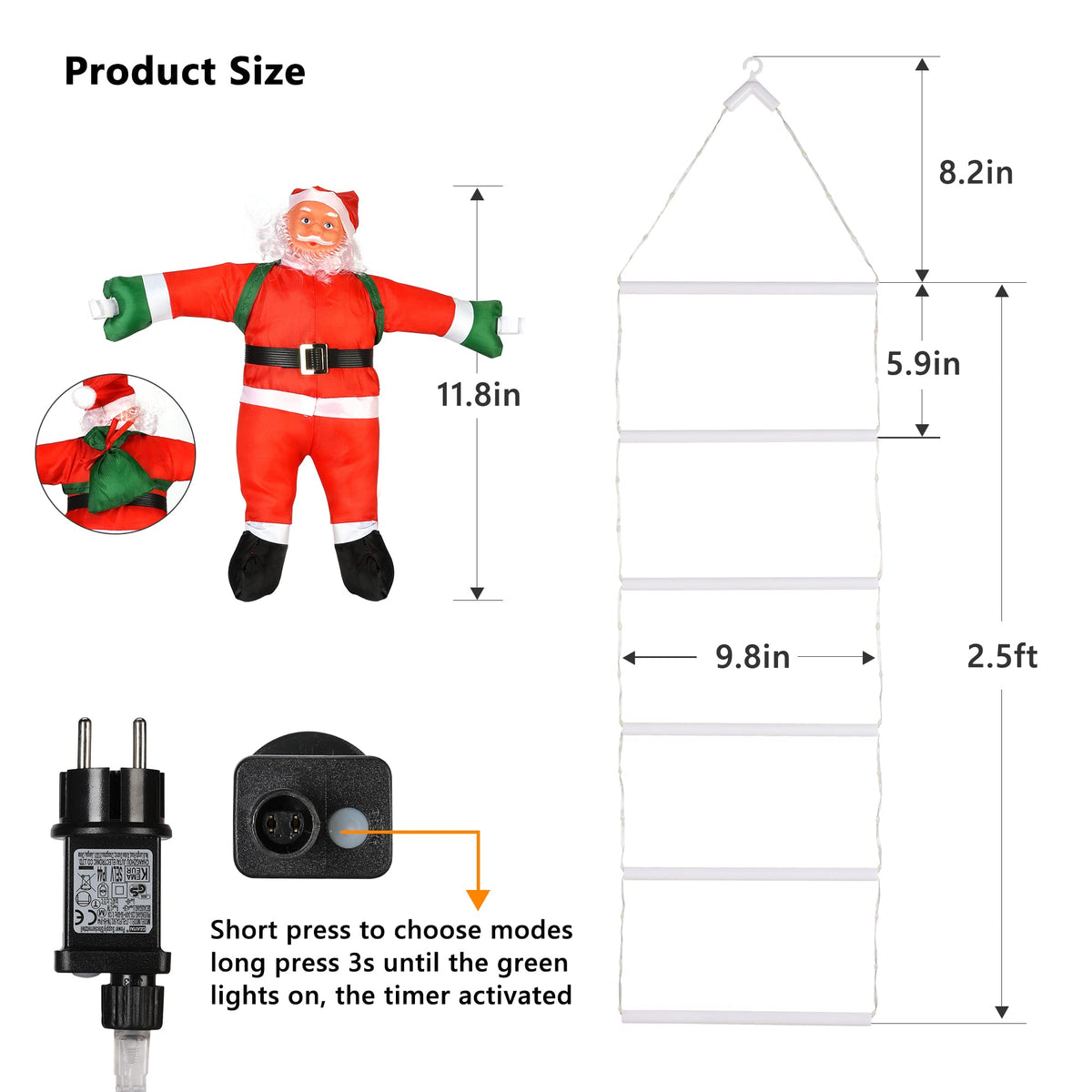 Geemoo LED Weihnachtsmann Leiter Lichterkette - 3 Meter LED Weihnachtsbeleuchtung Strombetrieben mit Timer, Speicherfunktion, 8 Modi, für Innen Außen Weihnachtsbaum Fenster Weihnachten Deko (Warmweiß)