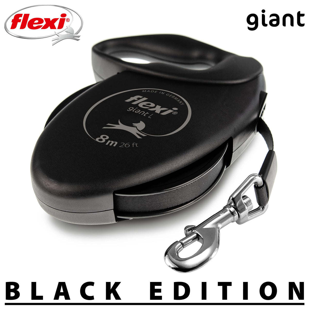 flexi® Giant L Hunde Roll-Leine, 8m Gurt, schwarz/neon-gelb
