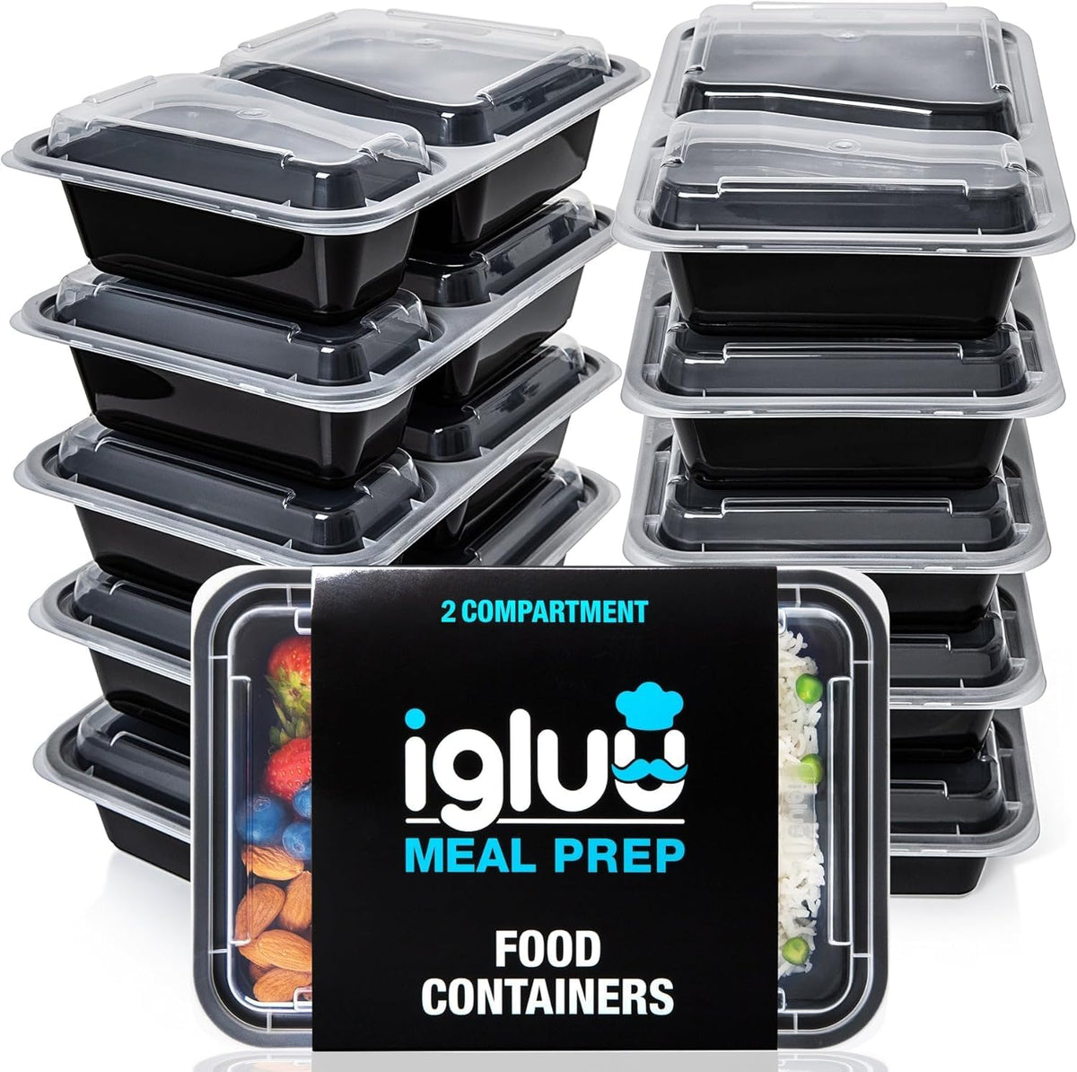 Igluu Meal Prep Boxen (10er-Pack) 2 Fächer – 887ml