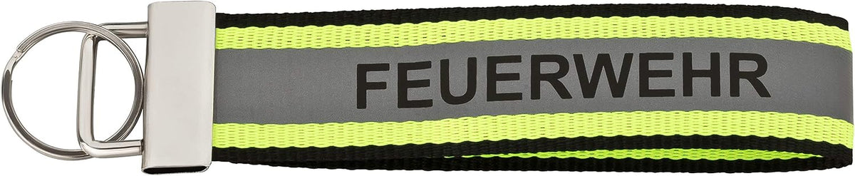 PACOTEX FEUERWEHR Schlüsselanhänger 140x30mm schwarz mit gelb silber gelb Optik, reflektierendem Streifen und Schlüsselring