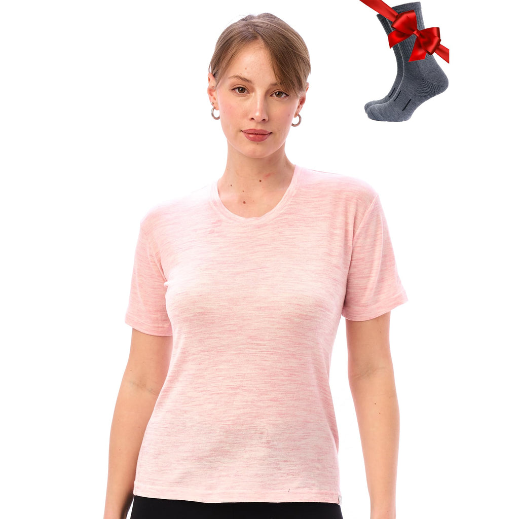 Merino.tech 100% Merino Shirt Damen Wandern & Alltag + Wandersocken