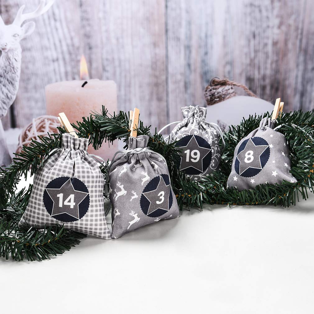 Adventskalender zum Befüllen, 24 Weihnachtskalender Papiertüten zum Selber Basteln, Geschenktüten zum selbst füllen, Advents Tüten Selbstbefüllen für Kinder & Erwachsene