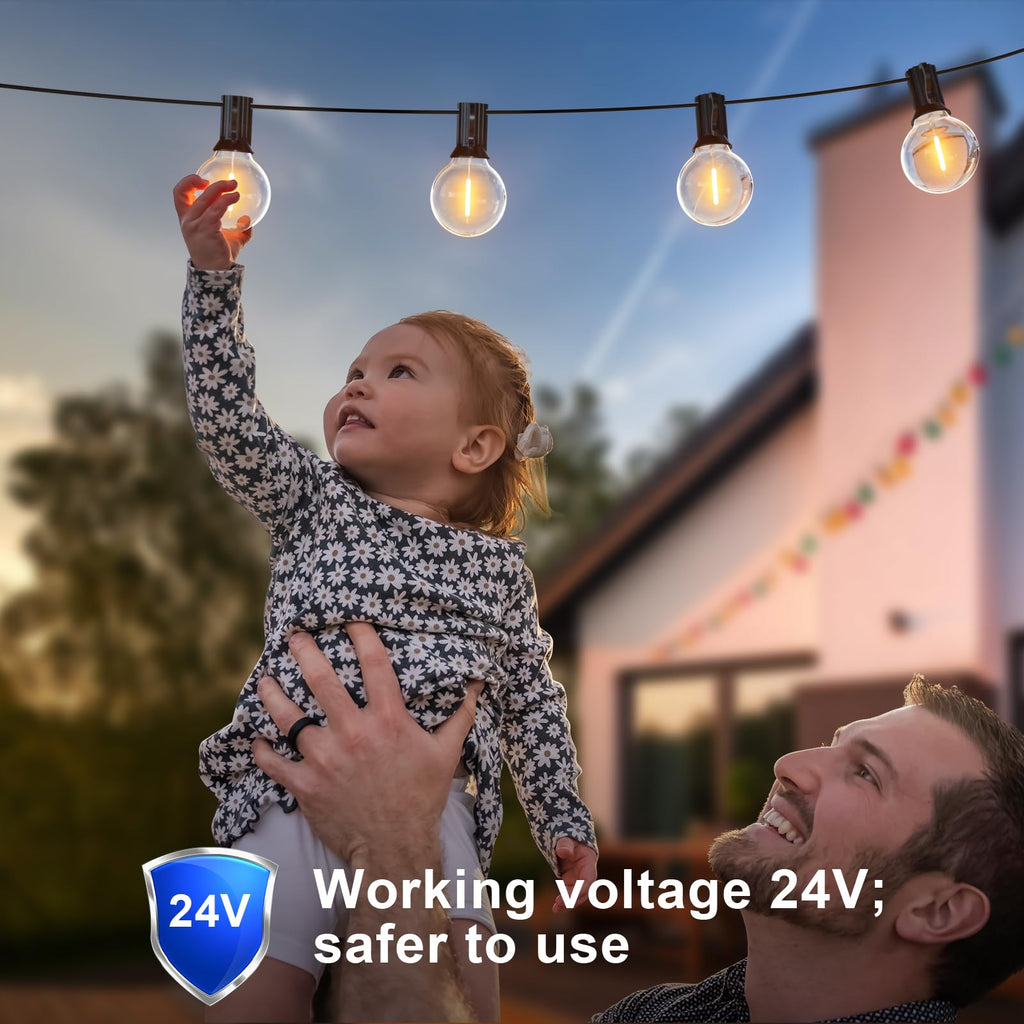 GPATIO Lichterkette Outdoor Außen LED Strom, 30M Lichterketten mit 52 Bulbs