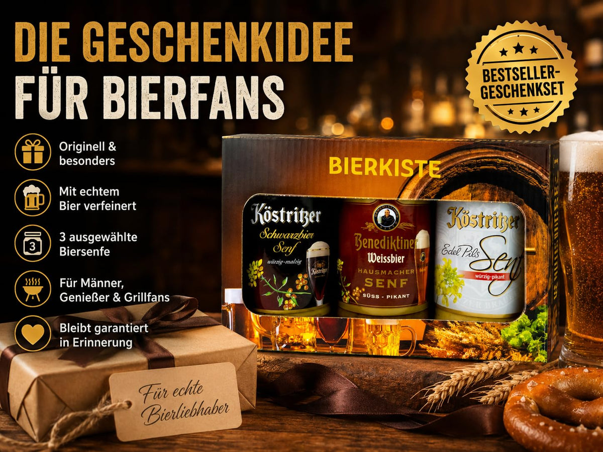 Altenburger Original Bierkiste - drei mit Bier verfeinerte Senfsorten als Geschenk-Set (3-teilig), Geschenkbox für Männer und Frauen