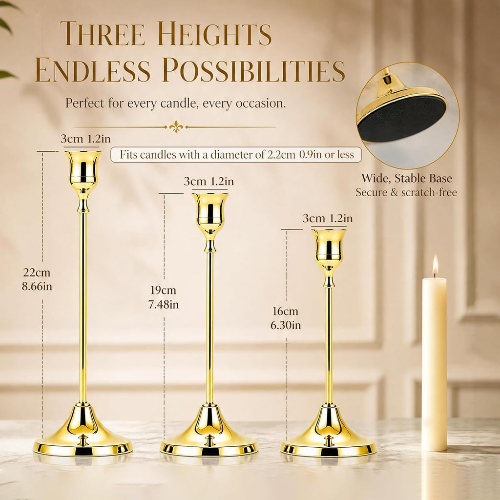 12er Set Goldene Kerzenständer 22/19/16cm – für Tisch, Kamin & Party