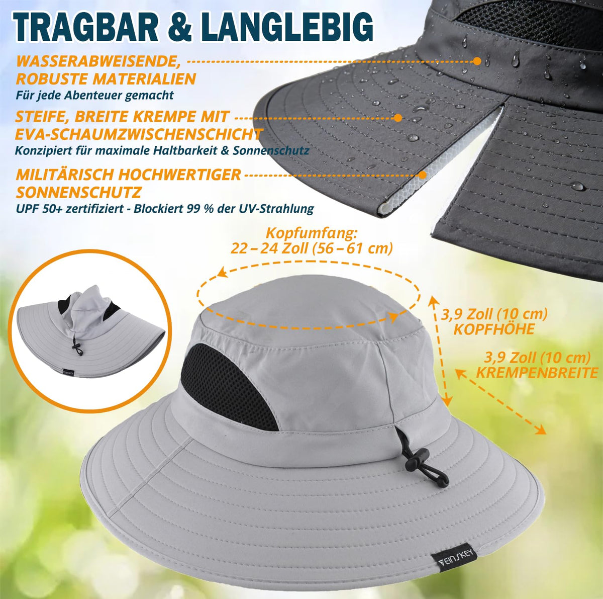EINSKEY Breitkrempe Sonnenhut, wasserdichter Buschhut für Damen und Herren